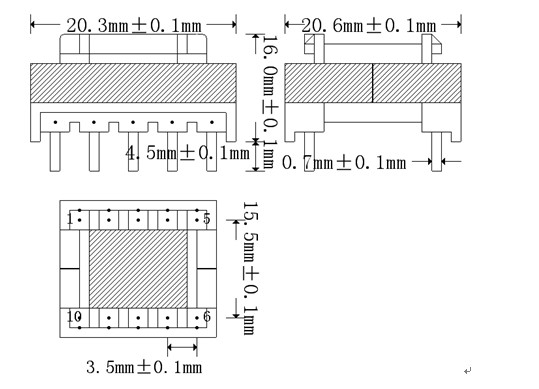 EF20 H pin5+5外觀尺寸圖