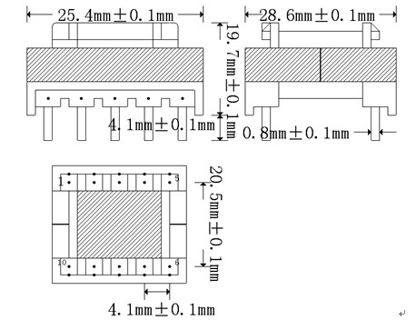 EF25 H pin5+5外觀尺寸圖